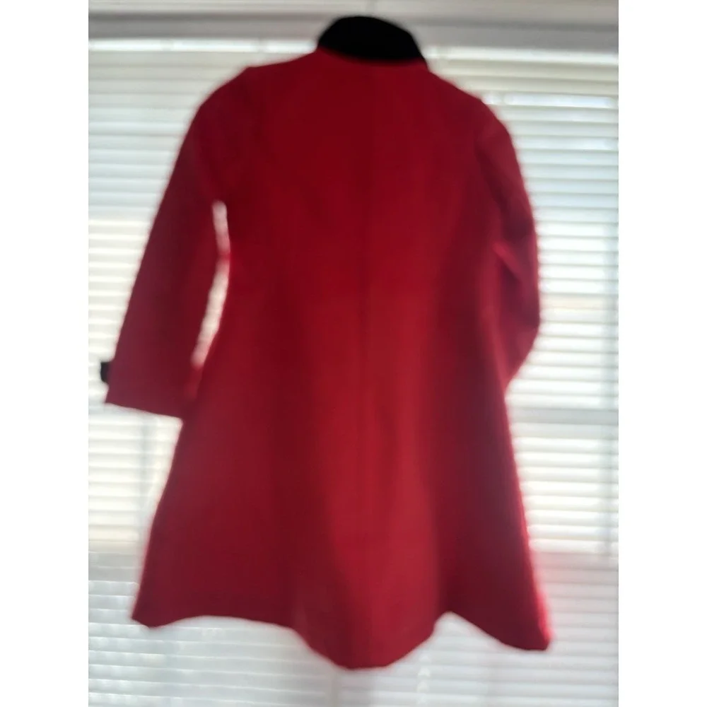 Hope & Henry Girls Red Dress Coat Sz 10 Double Breasted Black Velvet Trim Classi